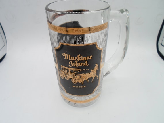 Vintage Mackinac Island Mug Culver Glass 22k Gold Souvenir 6" Beer Mug Somewhere In Time