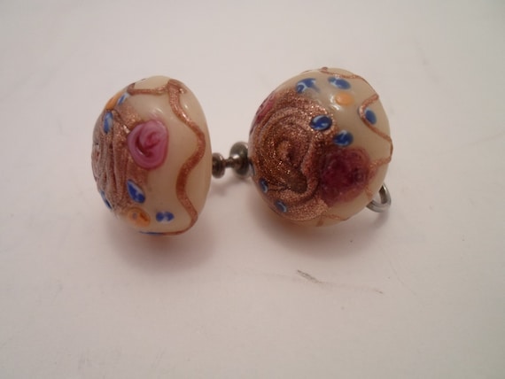 Marano Glass Venetian Earrings Vintage Screw Back Style Hand Made 1950's Era