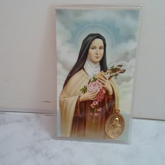 Vintage St Therese The Little Flower Medal and Prayer Card Novena West Germany