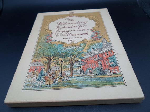 Vintage 1952 Williamsburg Calendar, Engagement Almanack, Original Box