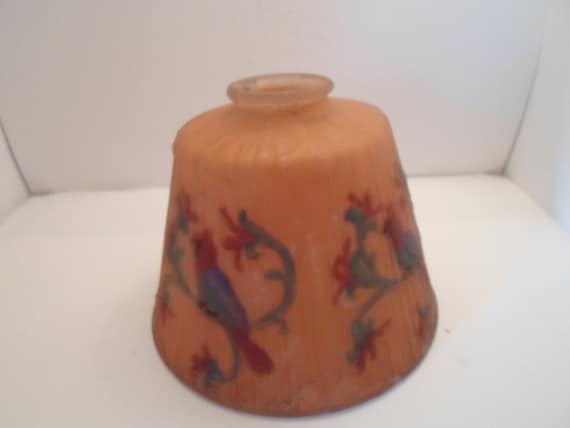 Antique Art Deco Pairpoint Reverse Painted Boudior Parrot Lamp Shade Scrolled Satin Matte Glass Hand Painted Stunning Sunset Color