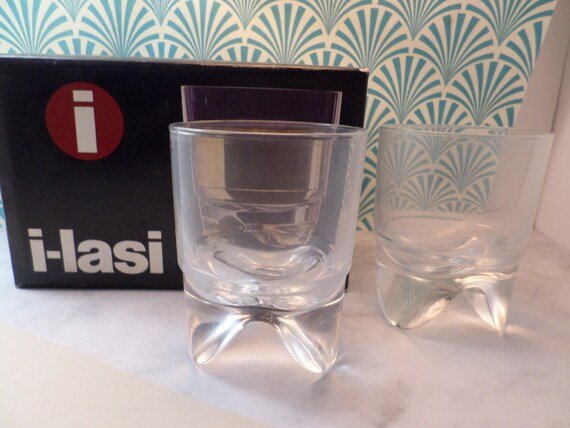 Vintage 60's iittala glasses I-lasi MCM Finland Timo Sarpaneva  set of 2 in box