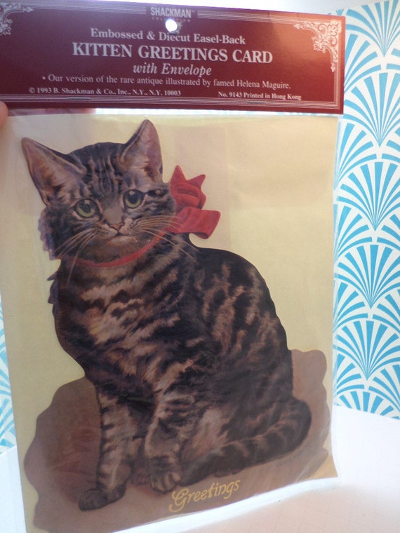 New never used Vintage '93 Retro Victorian Cat 9" card and envelope