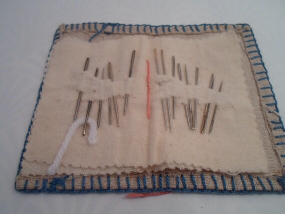 Vintage Hand Made Embroidery Needle Case Folk Art 1940's Primative