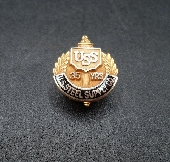 10k Gold Employee Pin 35 yr USS Steel Supply USA Beautiful