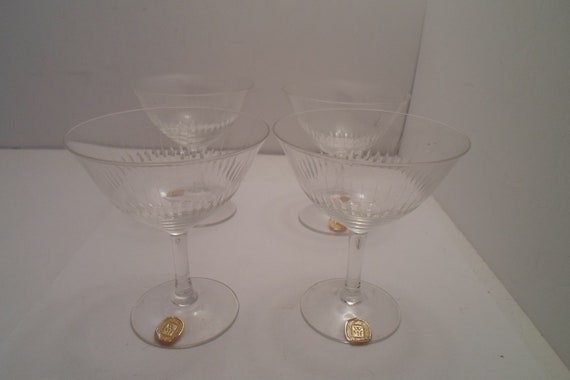 Antique 4 WMF Rare German Crystal Glass Cordial Stemware Glasses Original German Label Label Holiday Ready 3.50"tall 3"w Stunning