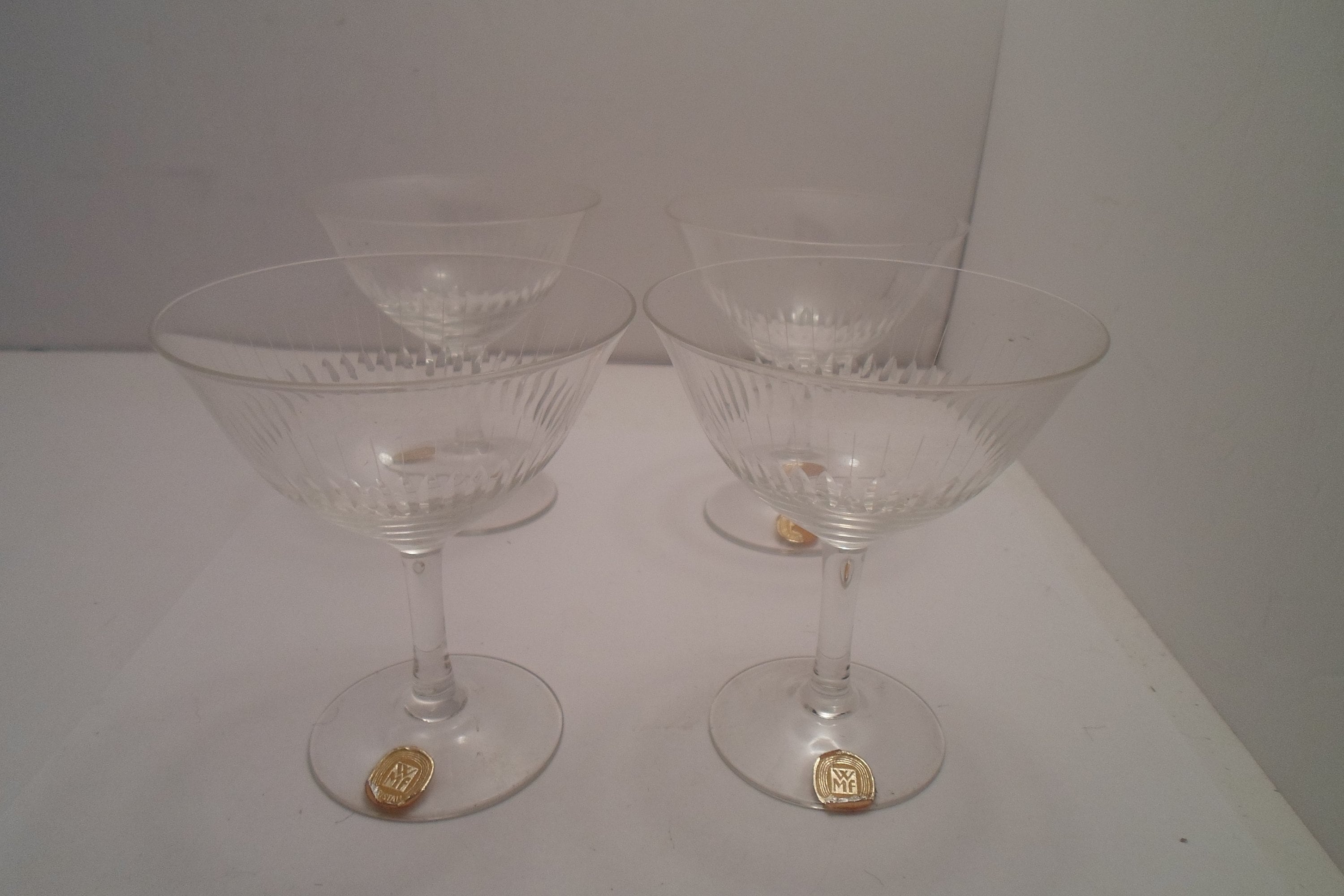 Antique 4 WMF Rare German Crystal Glass Cordial Stemware Glasses