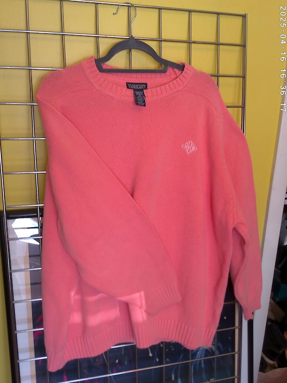 Vintage 90's Lands' End Peach Monogramed sweater 2X Made in the USA unisex