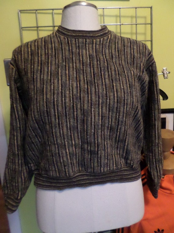 vintage 80's Jhane Barnes woven in Japan s sweater striped grey brown olive tones