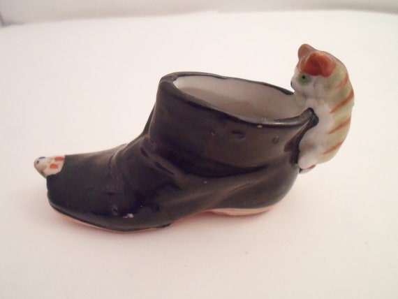 Vintage Cat in Shoe Mouse Too Vase 1930's Puss in Boots Japan Cute!