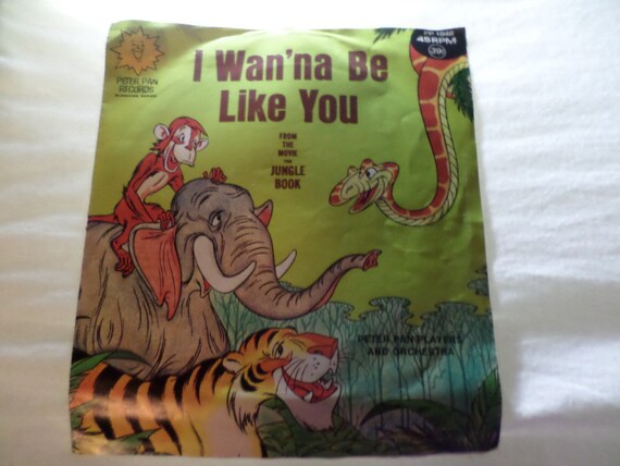 Vintage 60's Peter Pan Records sunshine series 45 RPM I Wanna be Like You Jungle Book