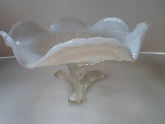 Antique French Opalescent Fluted Footed Candy Dish Northwood glass
