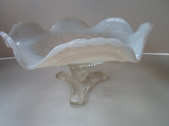 Antique French Opalescent Fluted Footed Candy Dish Northwood glass