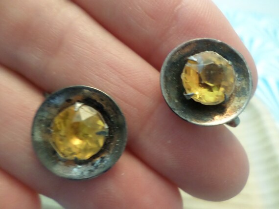 unique vintage MCM 50's screwback sterling earrings golden stone