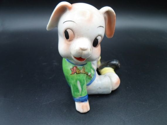 Vintage Pig Boy Figurine hand Painted Japan Ceramic Adorable 1950's Miami Souvenir