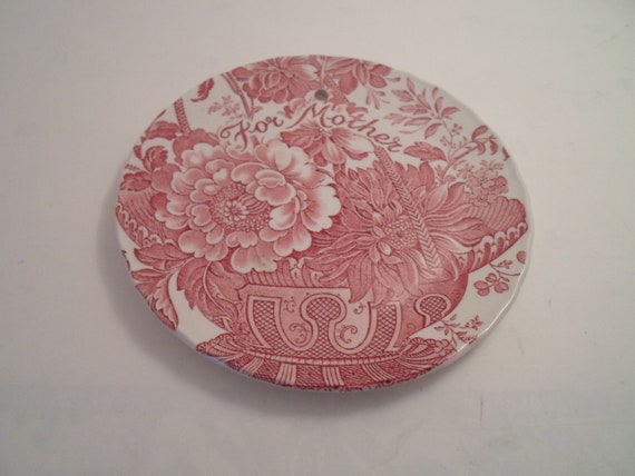 Vintage Staffordshire England For Mother Wall Plate 6" Great Colors Cottage She Shed Ready Flowers Leaves Basket Mother's Day perfect