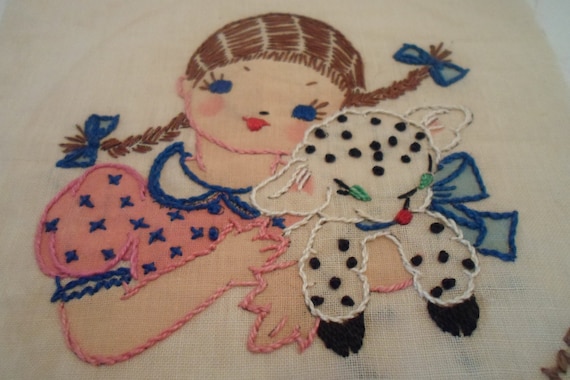 Vintage Antique Embroidered Quilt Square Original Detailed Mary Lamb Quilt or Frame Cottage chic Nursery Quilt or Decor