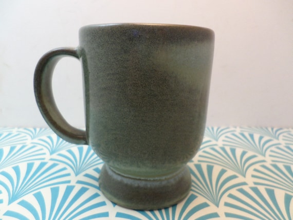 Vintage Frankoma C2 pale green over dark brown mug rounded shape