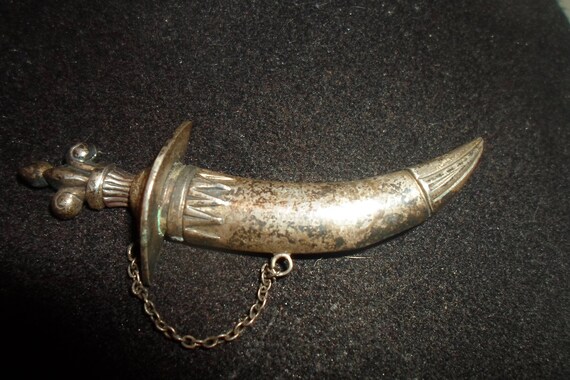 Antique Vintage Sterling Silver signed Lang Art Deco Dagger Sword Dagger Knife Pin Brooch Goth Look