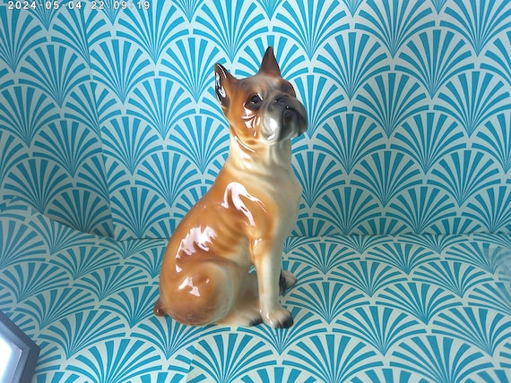 Vintage 50's era ceramic tan boxer dog figure 7" high JAPAN on bottom
