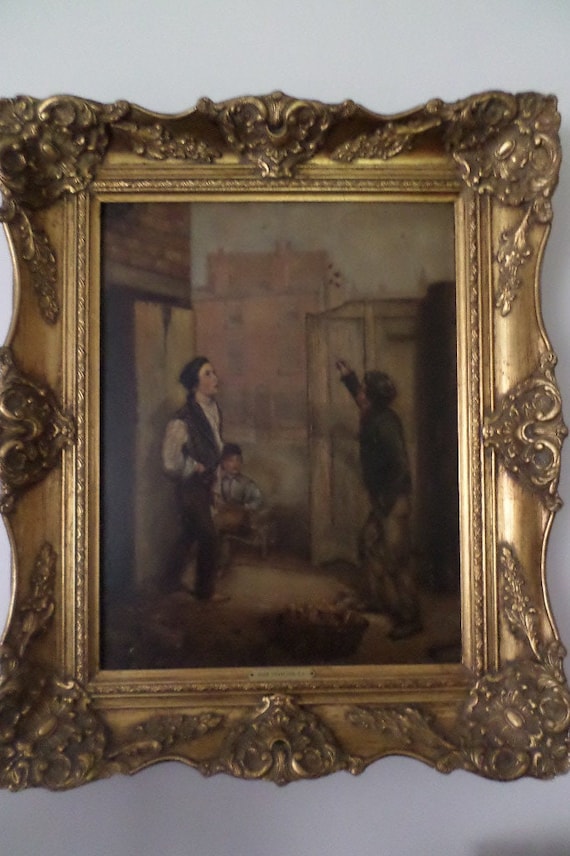 Antique Oil on board painting John Charlton R.A. Gamblers in lowlife framed