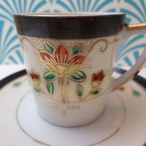 Antique vintage art nouveau deco demi tasse and saucer lustre gold leaf