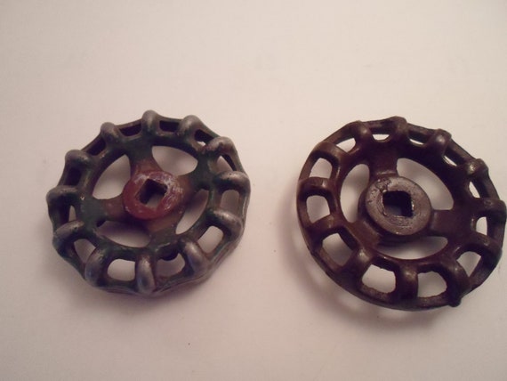 Antique Vintage Outdoor Water Faucet Handle Crank Wheels Use Re Purpose Craft Hooks Art Design Farm House Chic Garden Delight Paper Weight