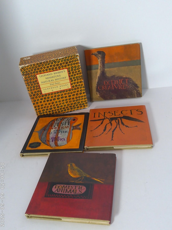Leonard Baskin's Miniature Natural History book set miniature first series 1983 4 books insects, extinct creatures, fish, domestic animals
