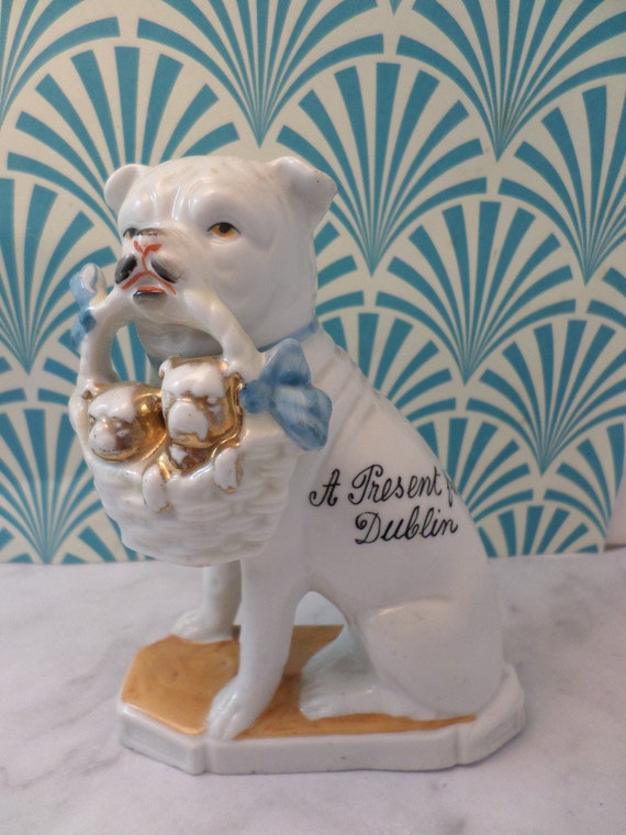 Antique Germany bisque A present from Dublin Pug and puppiesdog statue