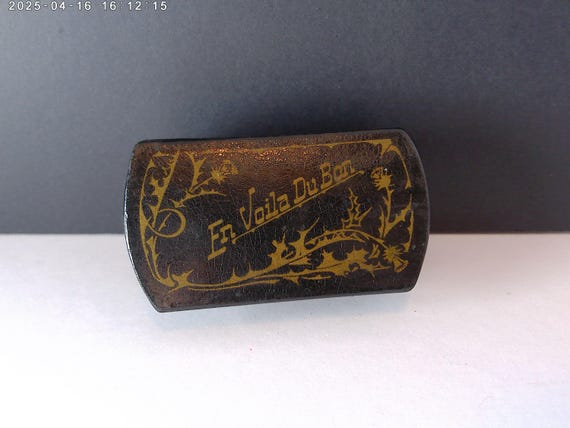 1890's-1900's little ring box black leather gold leafed En Voila Du Bon The good stuff