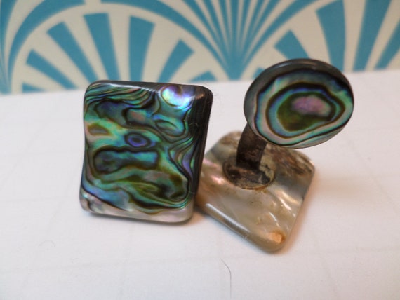 Fabulous Vintage 20's 100 yr old cuff links polished abalone mother of pearl