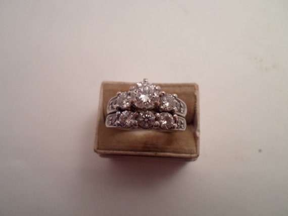 Vintage Art Deco !4K White Gold Diamond Engagement Set Approximately conservatively 1 ct. total. Center is 1/2 ct. Bright White Diamonds