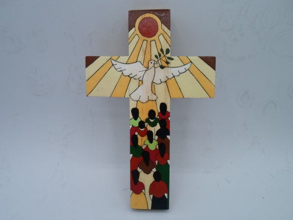 Vintage Holy Ghost Spirit Cross handmade Painted Wood Wall Hanger