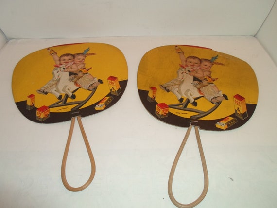 Antique Art Deco 2 Hand Fans Advertising 666 Liquid Salve Drops for Malaria Headache Neuralgia Head and Chest Cold Drug Store Collectable