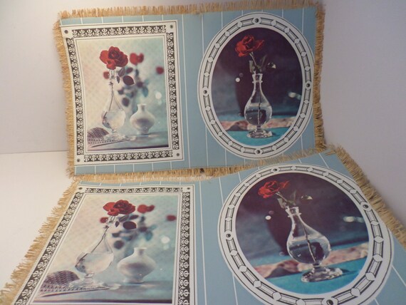 Vintage 50's straw placemats Red Rose Made in Western Germany Barbie era