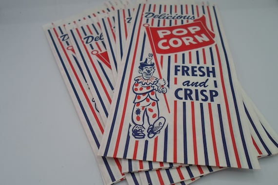 Vintage 7 Popcorn Bags Small 9" Mini Movie Night Party or Great Gift Bag