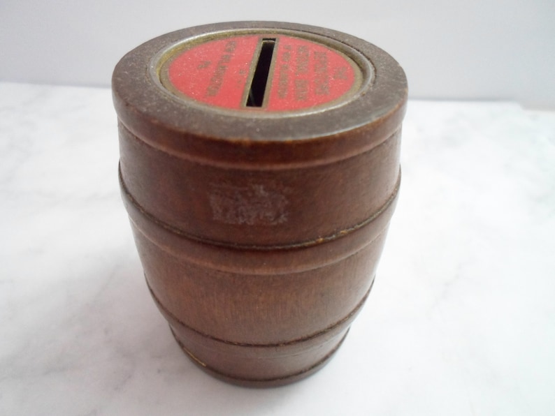 Vintage Wooden Barrel Bank 1950's Barrel of Money USA Etsy