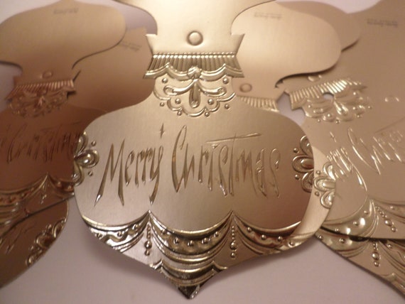 Vintage 60s Henri Fayette Chicago Christmas gift tags department store stock gold ornament