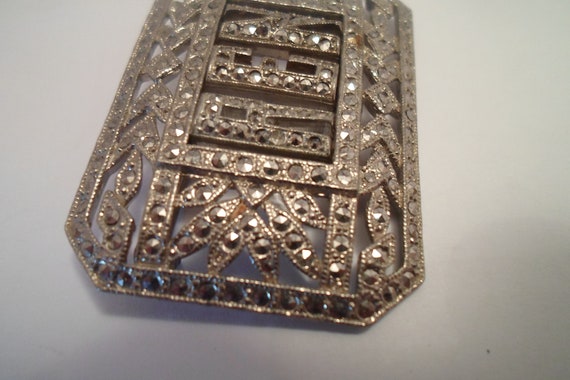 Vintage Art Deco Silver Marcasite Monogram Brooch… - image 5