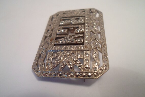 Vintage Art Deco Silver Marcasite Monogram Brooch… - image 3