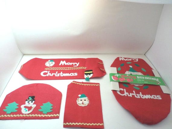 Vintage 60's 4 pc Holiday Bathroom set NEVER USED! must see MCM felt like
