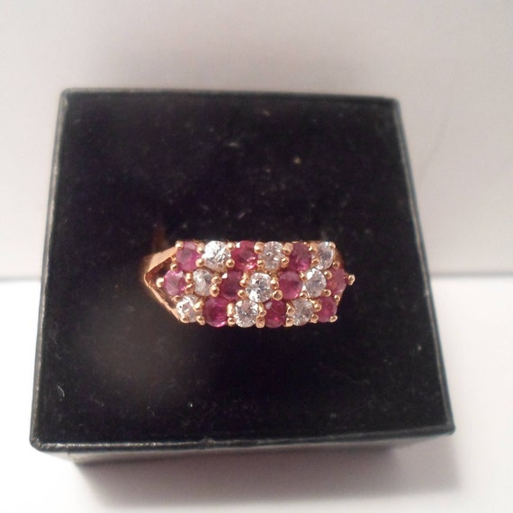 Vintage Ring Stacked 17 Stones Garnet & Zircon Gold Plated  Brilliant Quality Never worn