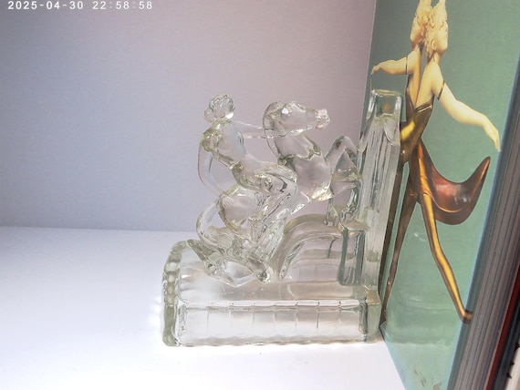 Vintage 1940's K.R. Haley Glass Lady Godiva sculptural bookend Deco vintage