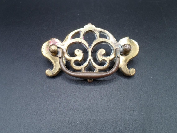 Vintage Chippendale Pierced Brass Drawer Pull Wonderful Patina