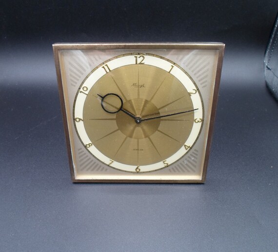 Kienzle Art Deco Desk Clock Germany Bauhaus Mid Century Modernism 1940's Domed Glass Brass table As  Is