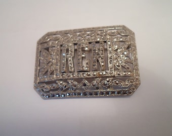 Vintage Art Deco Silver Marcasite Monogram Brooch (REN)
