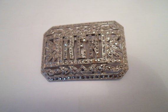 Vintage ArtDeco Silver Marcasite Monogram Pin Brooch Stunning as is