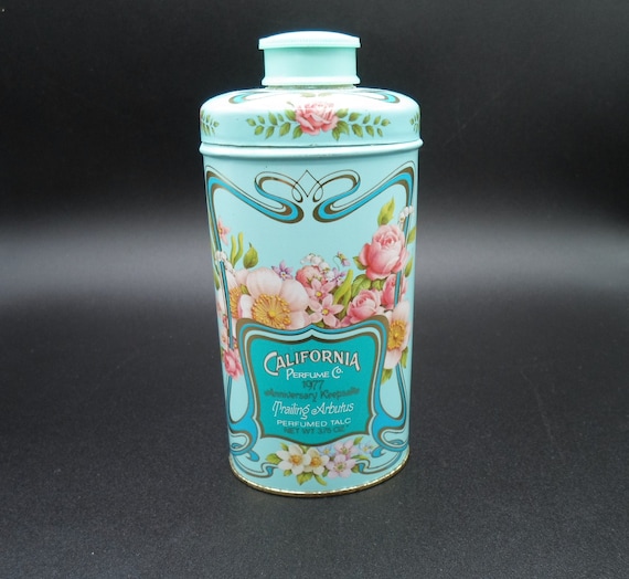 Avon California Perfume Talc Tin 1977 Anniversary Keepsake Trailing Arbutus Lovely Tin
