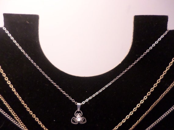 delicate vintage 50's sterling necklace CZ stone faux diamond hearts