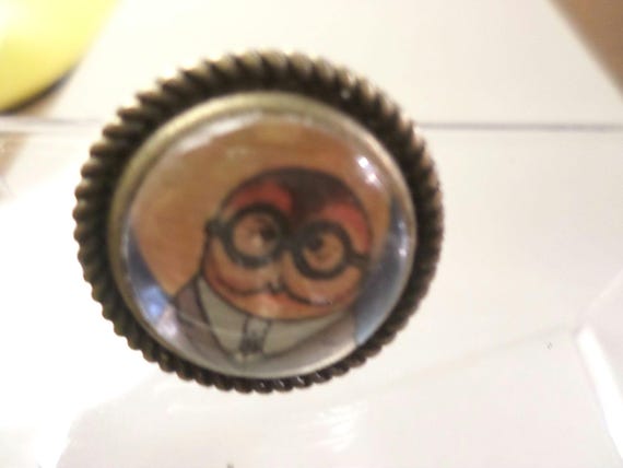 business owl retro nerd owl handmade ring antiqued brass ring adjustable Monocle style
